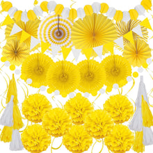 Gelbe Party Deko Set mit Pompoms, Girlande & Fans
