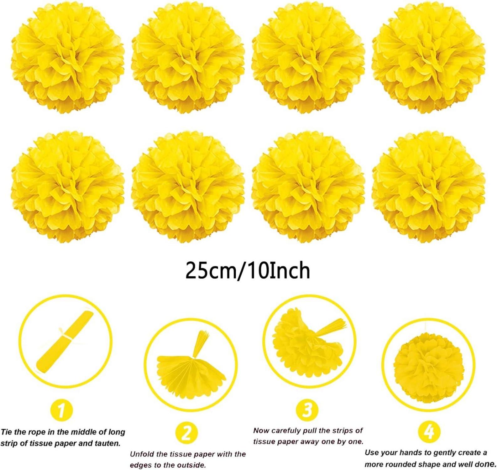 Gelbe Party Deko Set mit Pompoms, Girlande & Fans