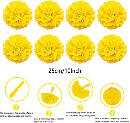 Gelbe Party Deko Set mit Pompoms, Girlande & Fans