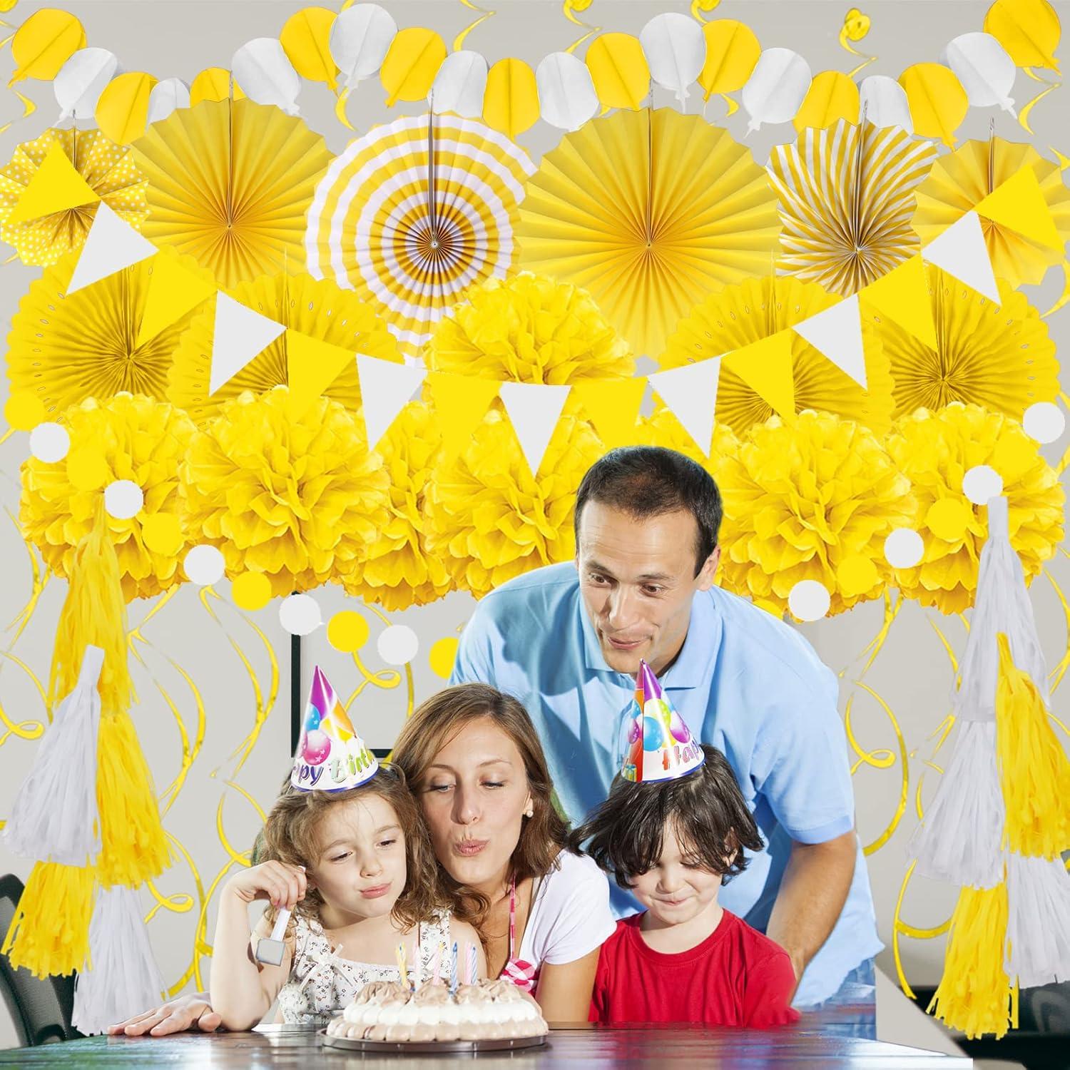 Gelbe Party Deko Set - 41 Teile Papier Pompoms Girlande Jungen Mädchen Frauen