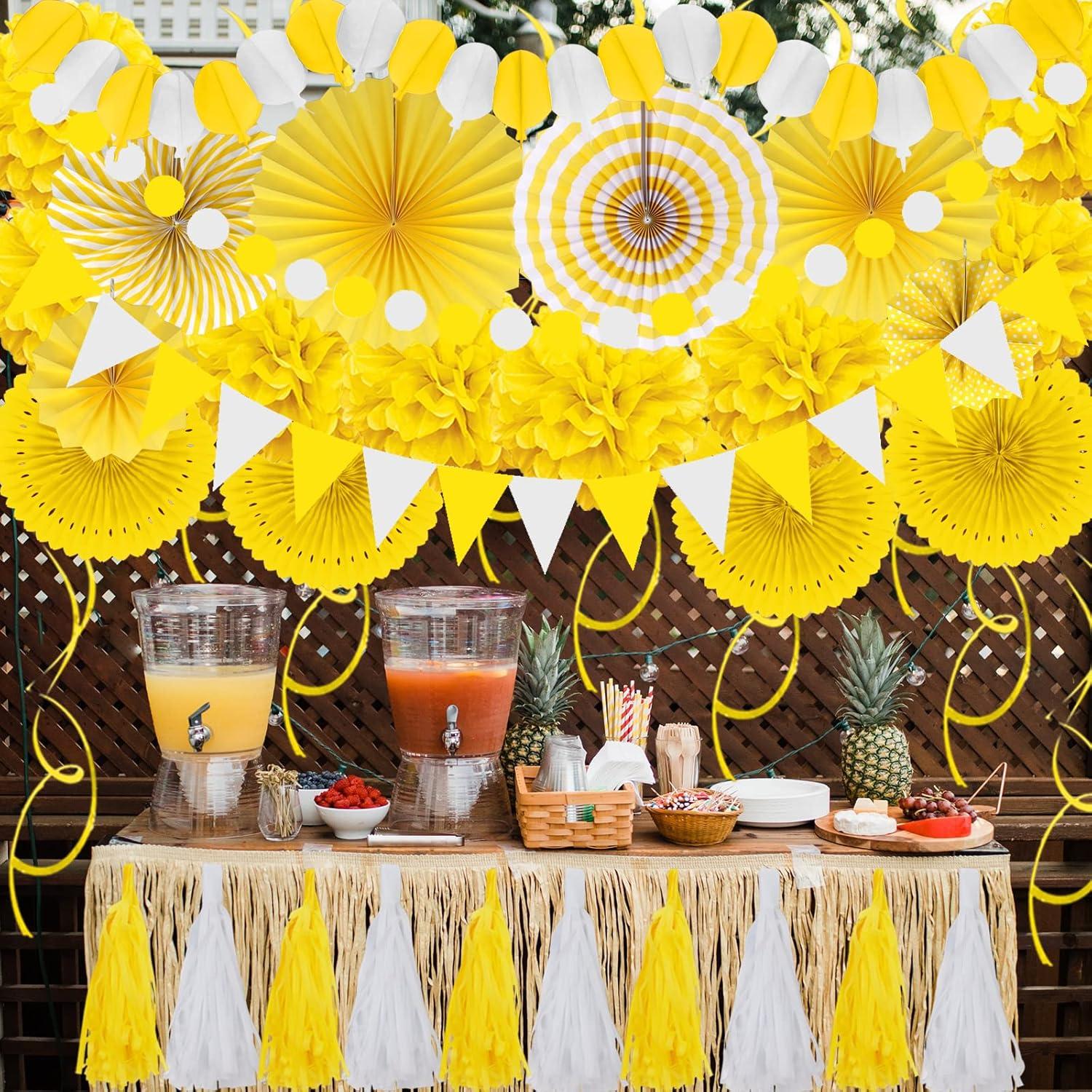 Gelbe Party Deko Set, 41-teilig, Papier Pompoms, Girlande, Geburtstag Hochzeit