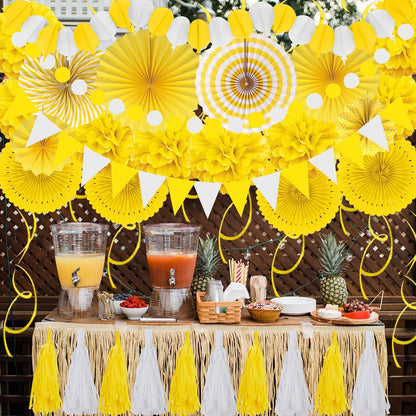 Gelbe Party Deko Set, 41-teilig, Papier Pompoms, Girlande, Geburtstag Hochzeit