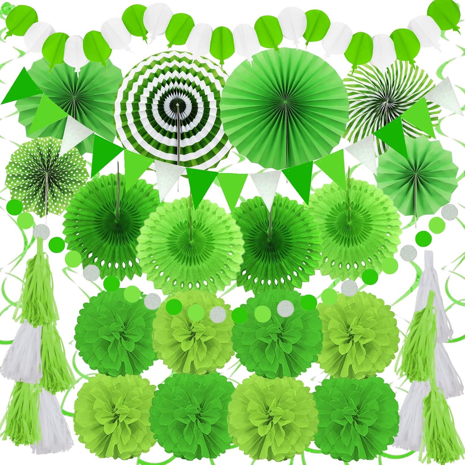 Grüne Party Deko Set 41-teilig Pompoms Girlande Tissue Papier