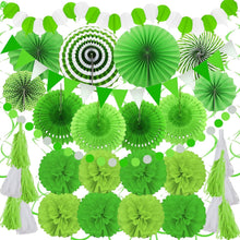 Grüne Party Deko Set 41-teilig Pompoms Girlande Tissue Papier