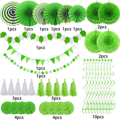 Grüne Party Deko Set, 41-teilig Pompoms Girlande Papier