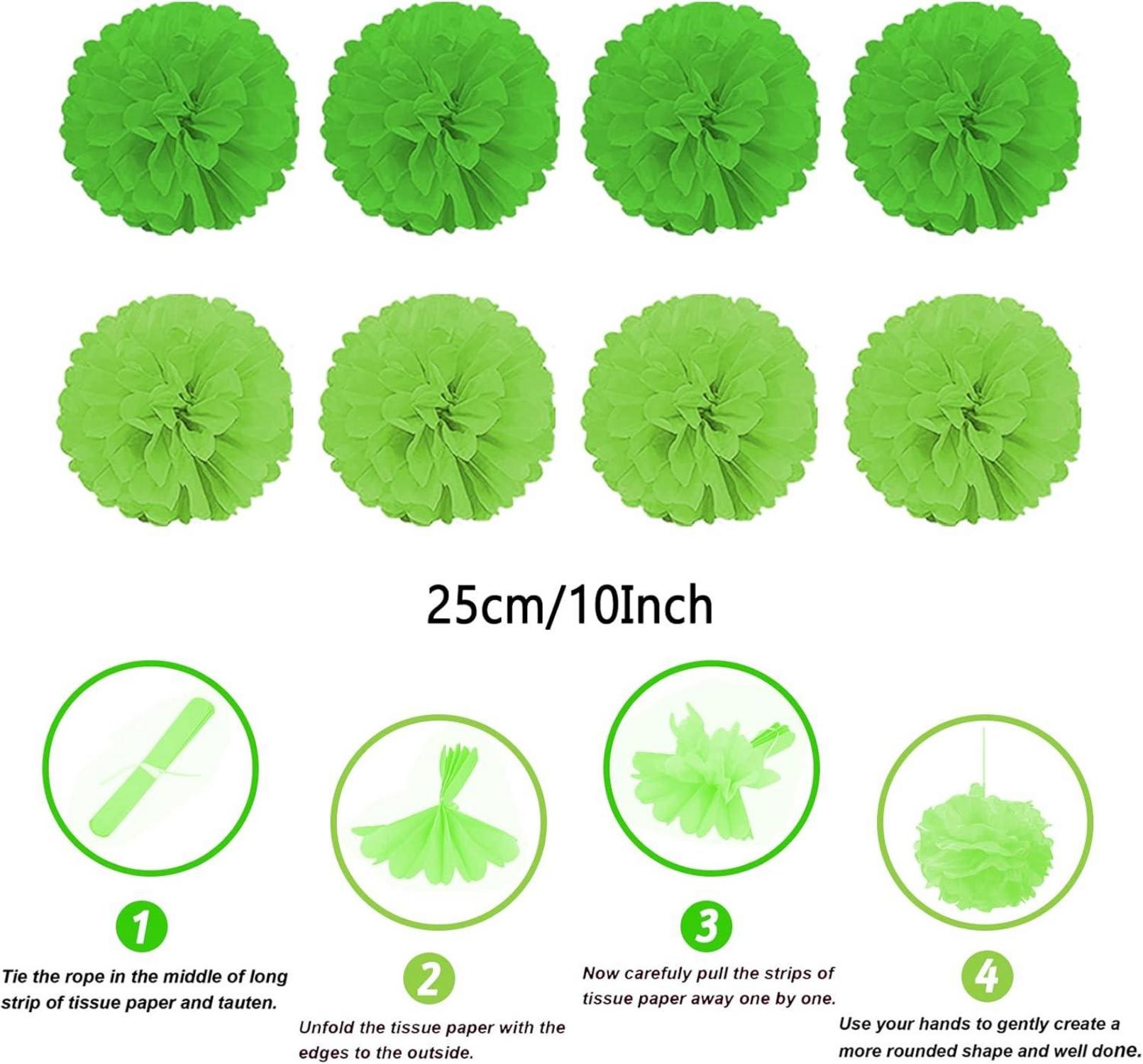 Grüne Party Deko Set 41-teilig Pompoms Girlande Tissue Papier