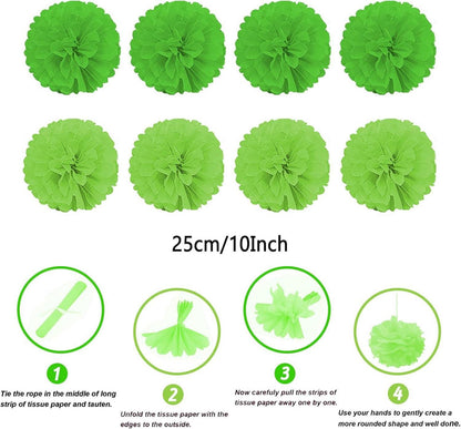 Grüne Party Deko Set 41-teilig Pompoms Girlande Tissue Papier