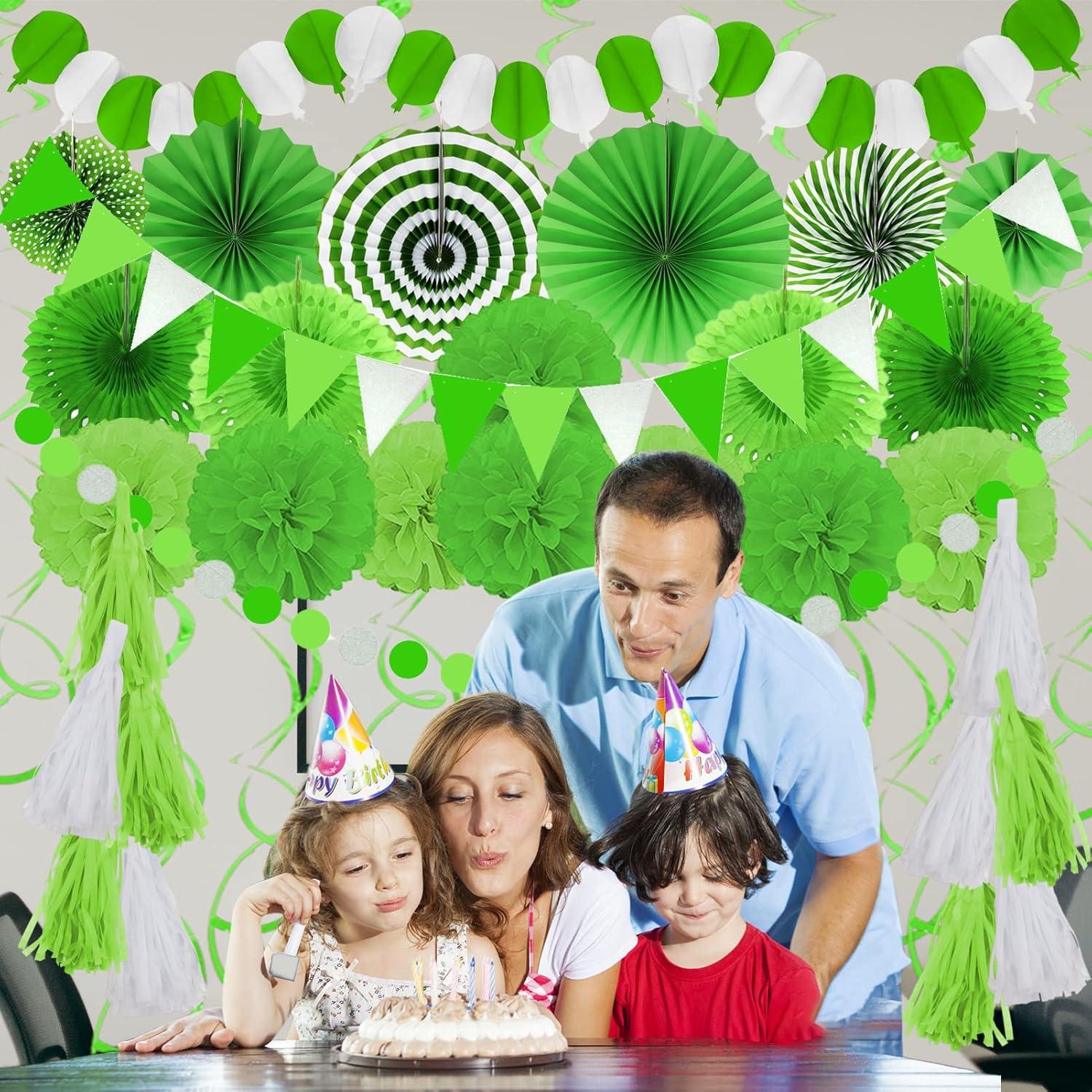 Grüne Party Deko Set 41-teilig: Pompoms, Girlande, Papierdekoration