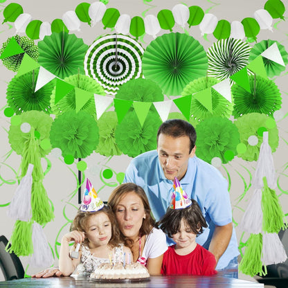 Grüne Party Deko Set 41-teilig: Pompoms, Girlande, Papierdekoration