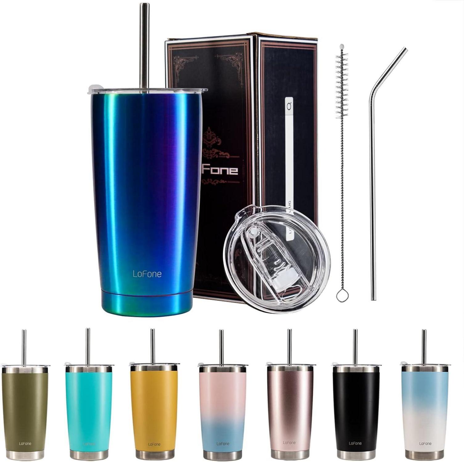 Isolierter Kaffeebecher mit Strohhalm, 550 ml, Prisma