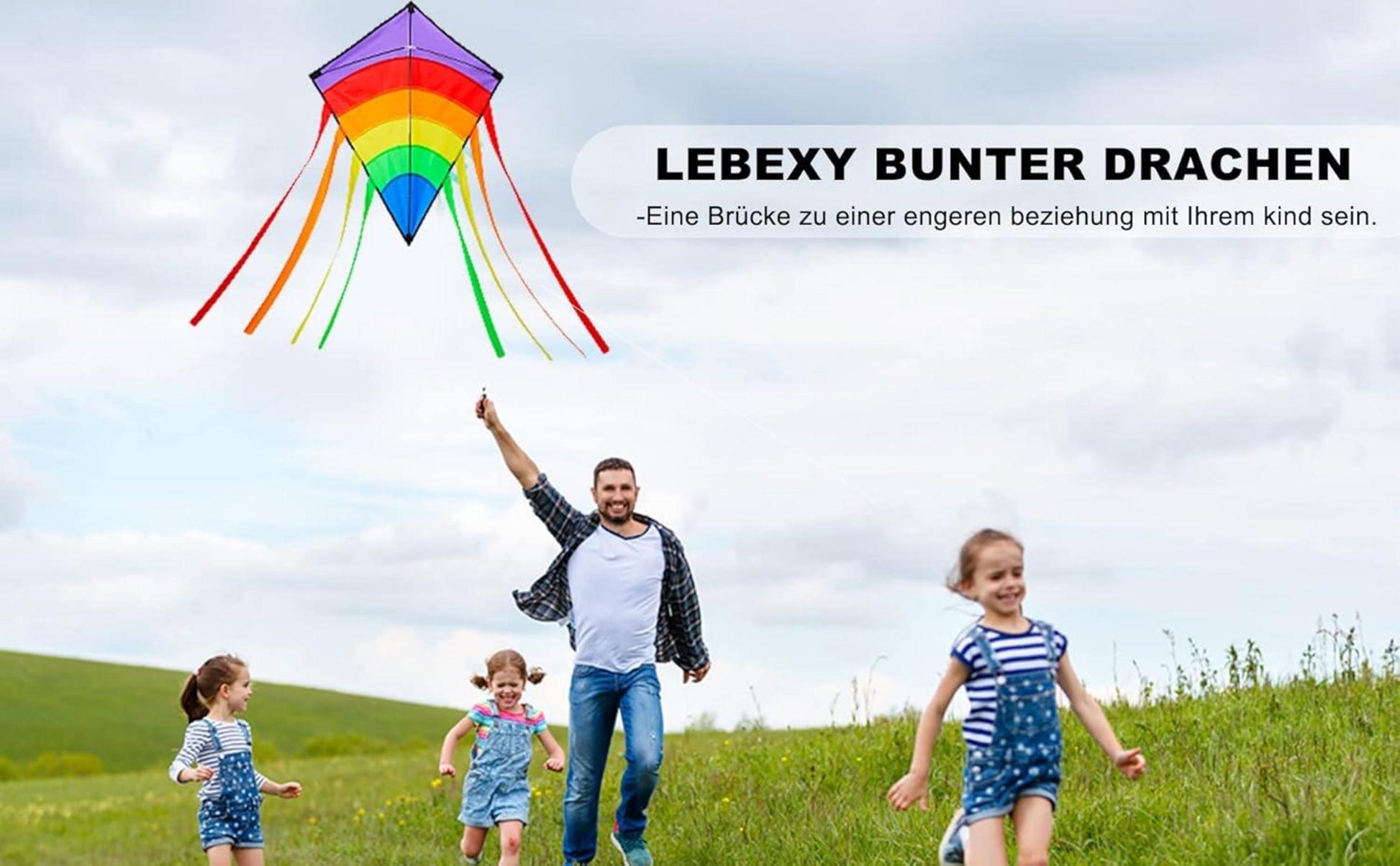 LEBEXY Einleiner Drachen Kinder 73x65cm bunt Delta Lenkdrachen 80m Schnur