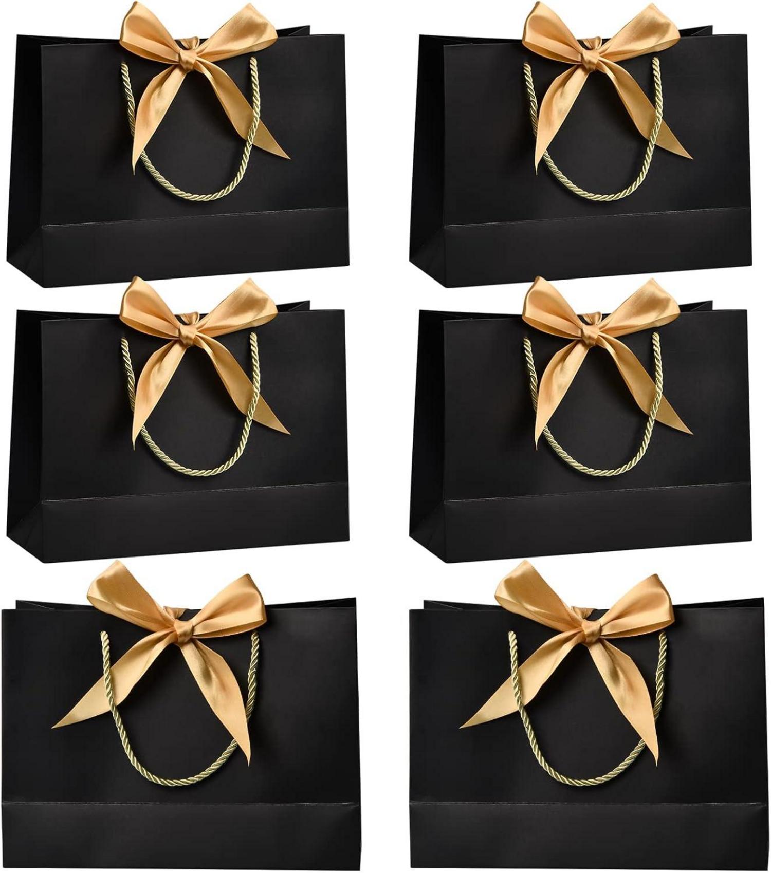 Große Geschenktüten aus Papier 6 Stück 28x20x10cm Schwarz