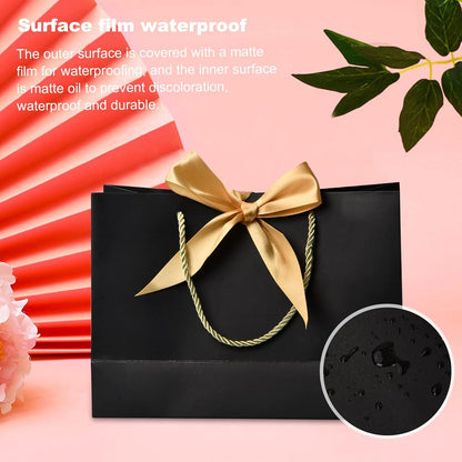 6er Set Große Geschenktaschen aus Papier 28x20x10cm Schwarz - Tragegriff, wasserdicht, wiederverwendbar