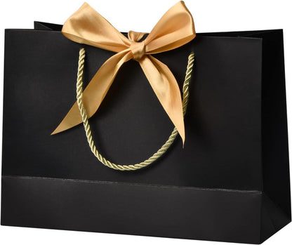 6er Set Große Geschenktaschen aus Papier 28x20x10cm Schwarz - Tragegriff, wasserdicht, wiederverwendbar
