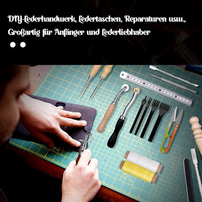 Leder-Werkzeug-Set mit gewachster Fadennahtrille - Profi Lederhandwerk-Set
