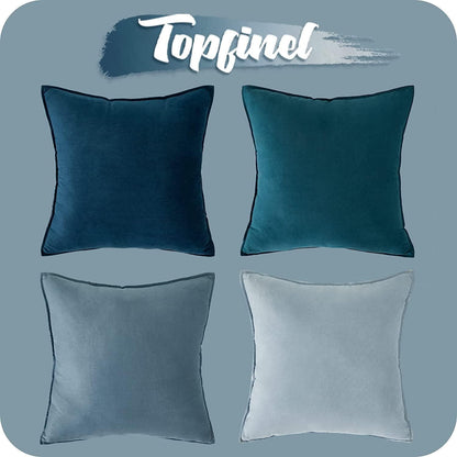 Kissenbezug 50x50 blau 4er Set Samt Dekokissen Hülle Sofa Wohnzimmer
