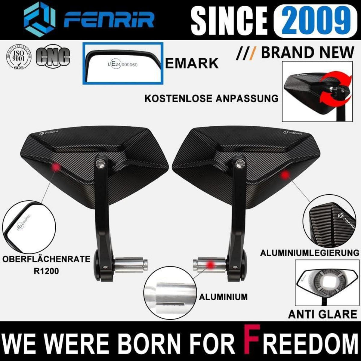 Motorrad Lenkerendenspiegel CNC schwarz, 360° drehbar