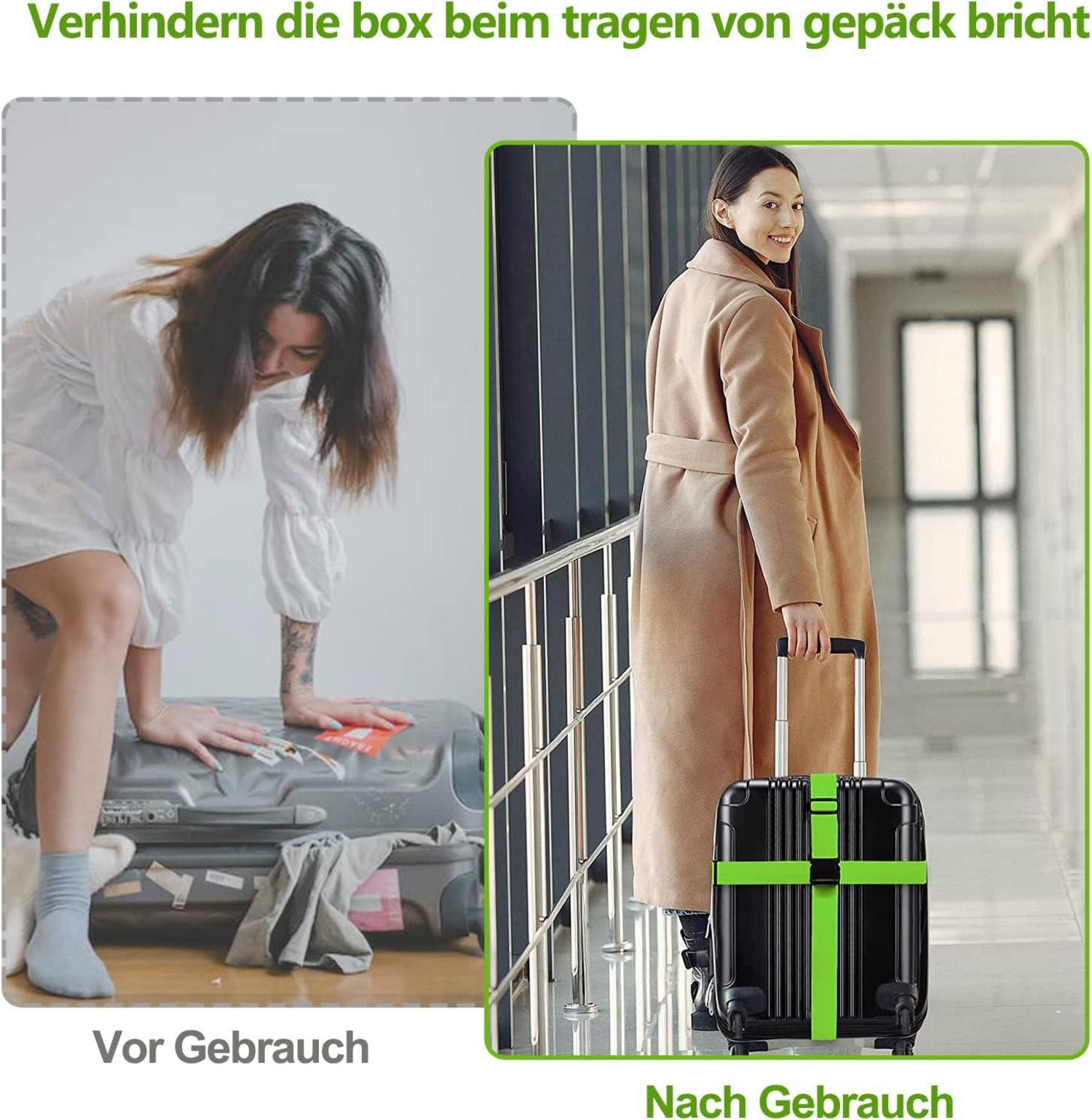 4x Verstellbare Koffergurte mit Adressschild, Kreuzgurt in 2 Farben