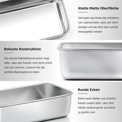 TEAMFAR Brotbackform 2er Set Edelstahl Kastenform Königskuchenform