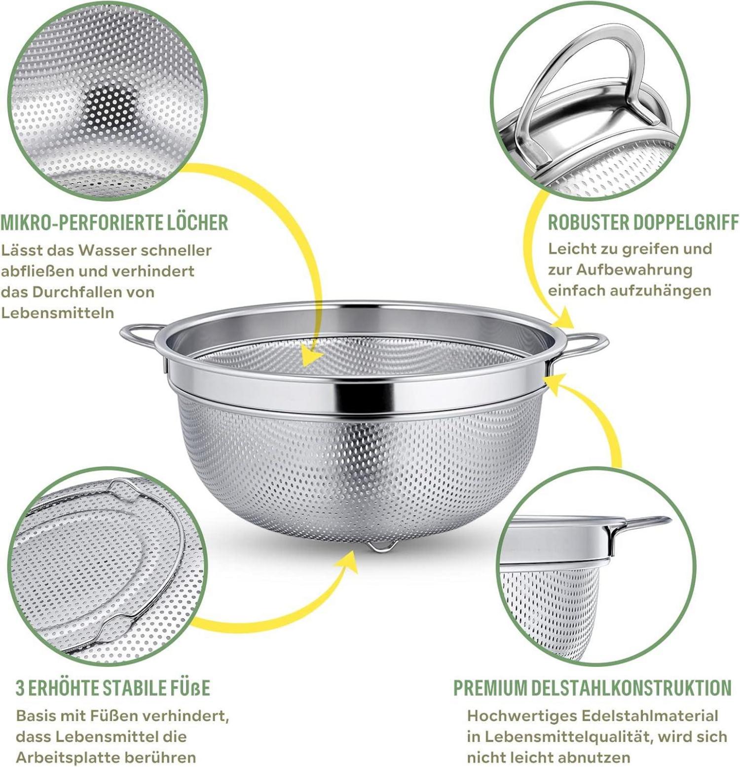 Edelstahl Mikro-perforiertes Küchensieb mit Griffen 19,5cm