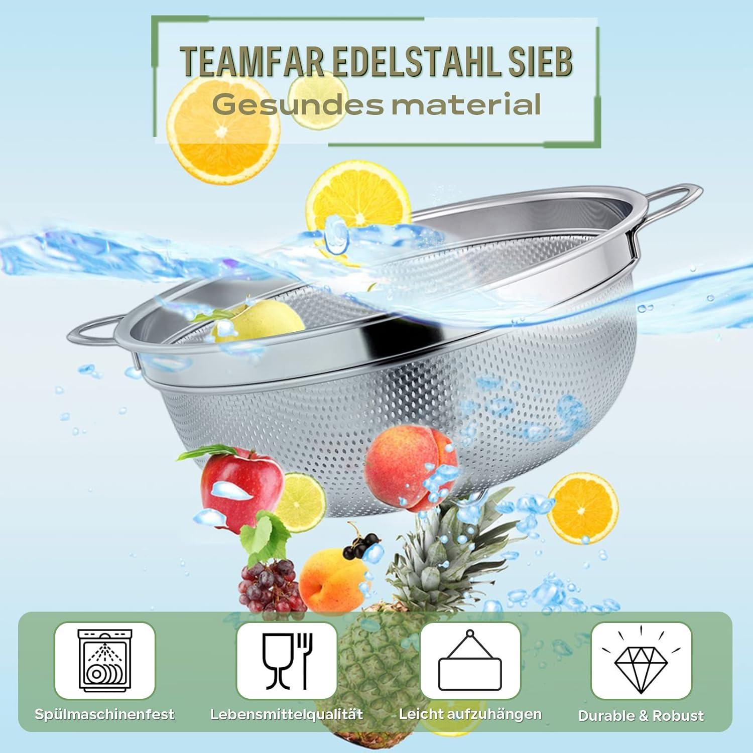 Edelstahl Nudelsieb mit Griffen, Micro-Perforiertes Küchensieb 19,5cm