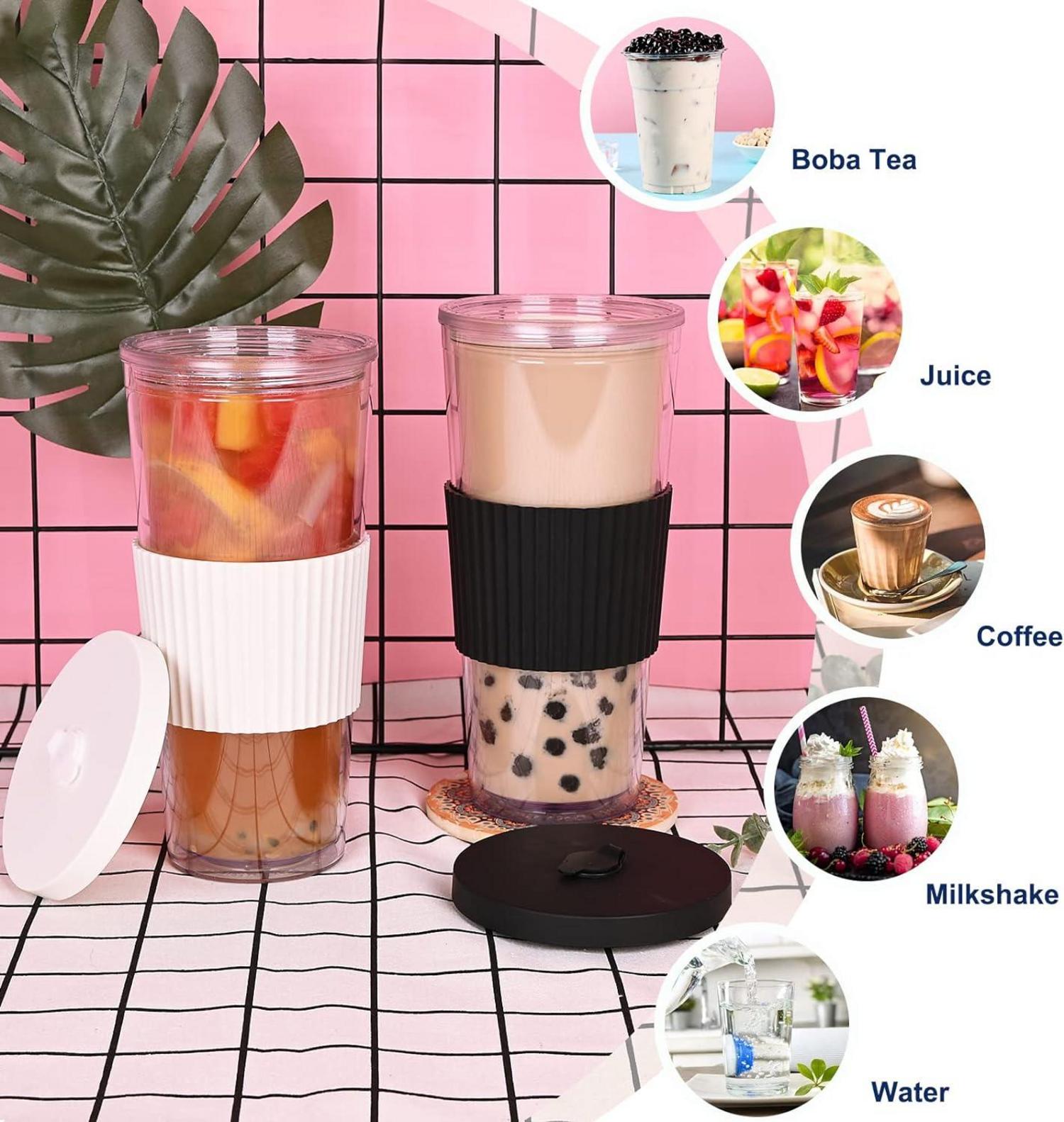 24oz Bubble Tea Becher mit Strohhalm und Deckel