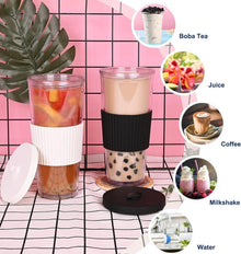 24oz Bubble Tea Becher mit Strohhalm und Deckel