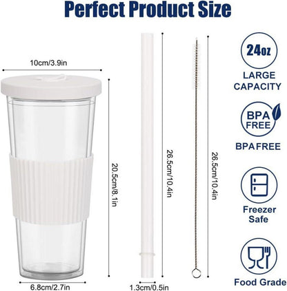 Bubble Tea Becher 24oz mit Strohhalm und Deckel, Doppelwandig isoliert