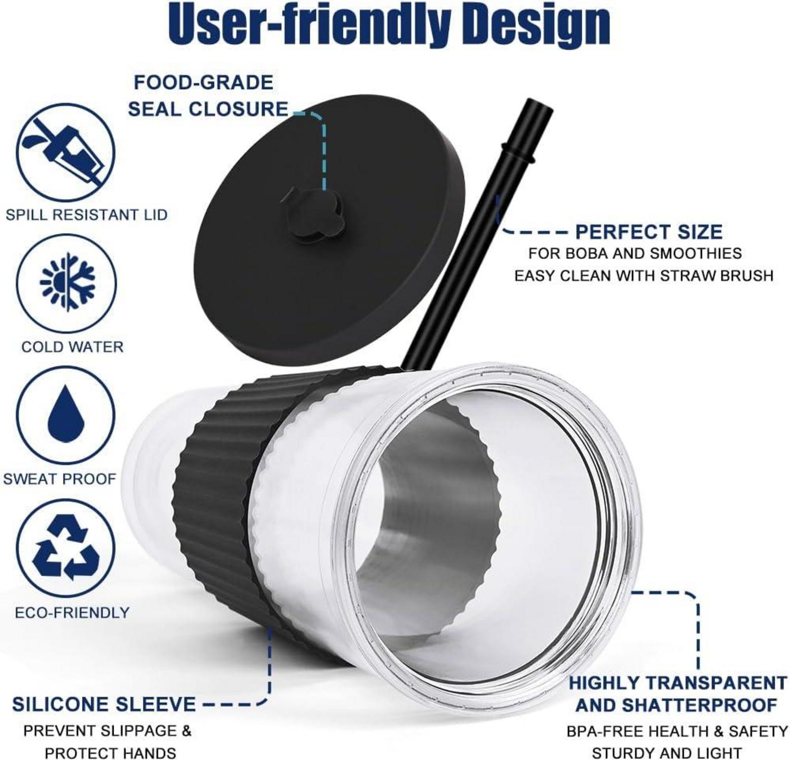 Bubble Tea Becher 24oz Doppelwandig Isoliert Schwarz+weiß 2er Set