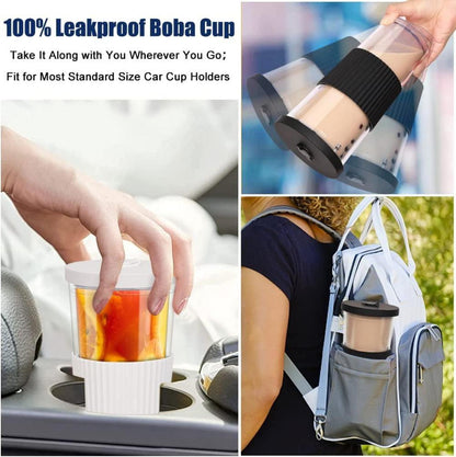 Bubble Tea Becher 24oz mit Strohhalm und Deckel, Doppelwandig Isoliert