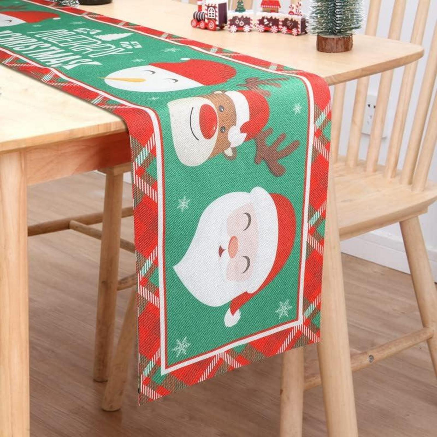 Weihnachtlicher Leinen Tischläufer mit Schneemann-Motiv 35x180 cm