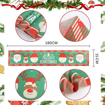 Weihnachten Tischläufer Grüner Schneemann Leinen