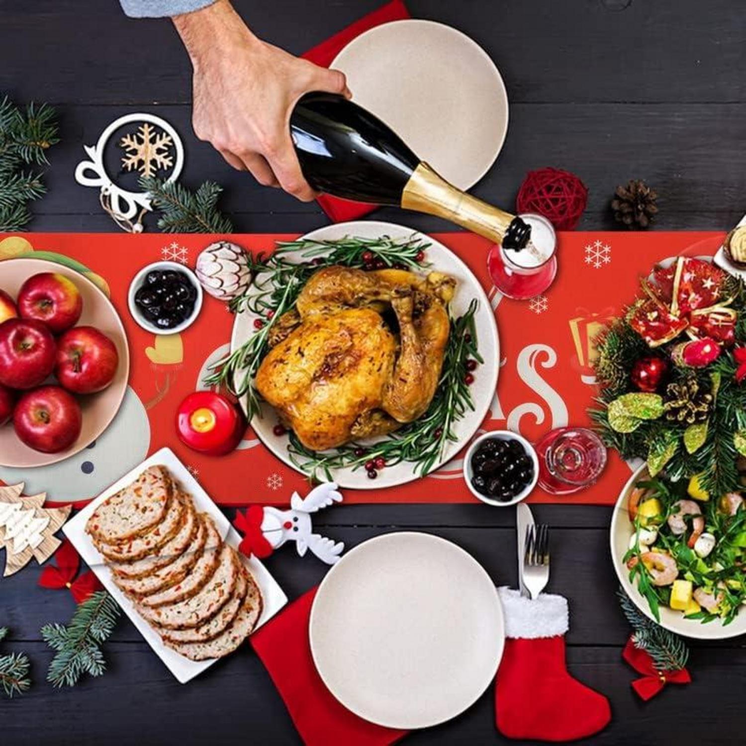 Weihnachten Tischläufer Schneemann Leinen Tischdecke 35x180cm Green Table Runner