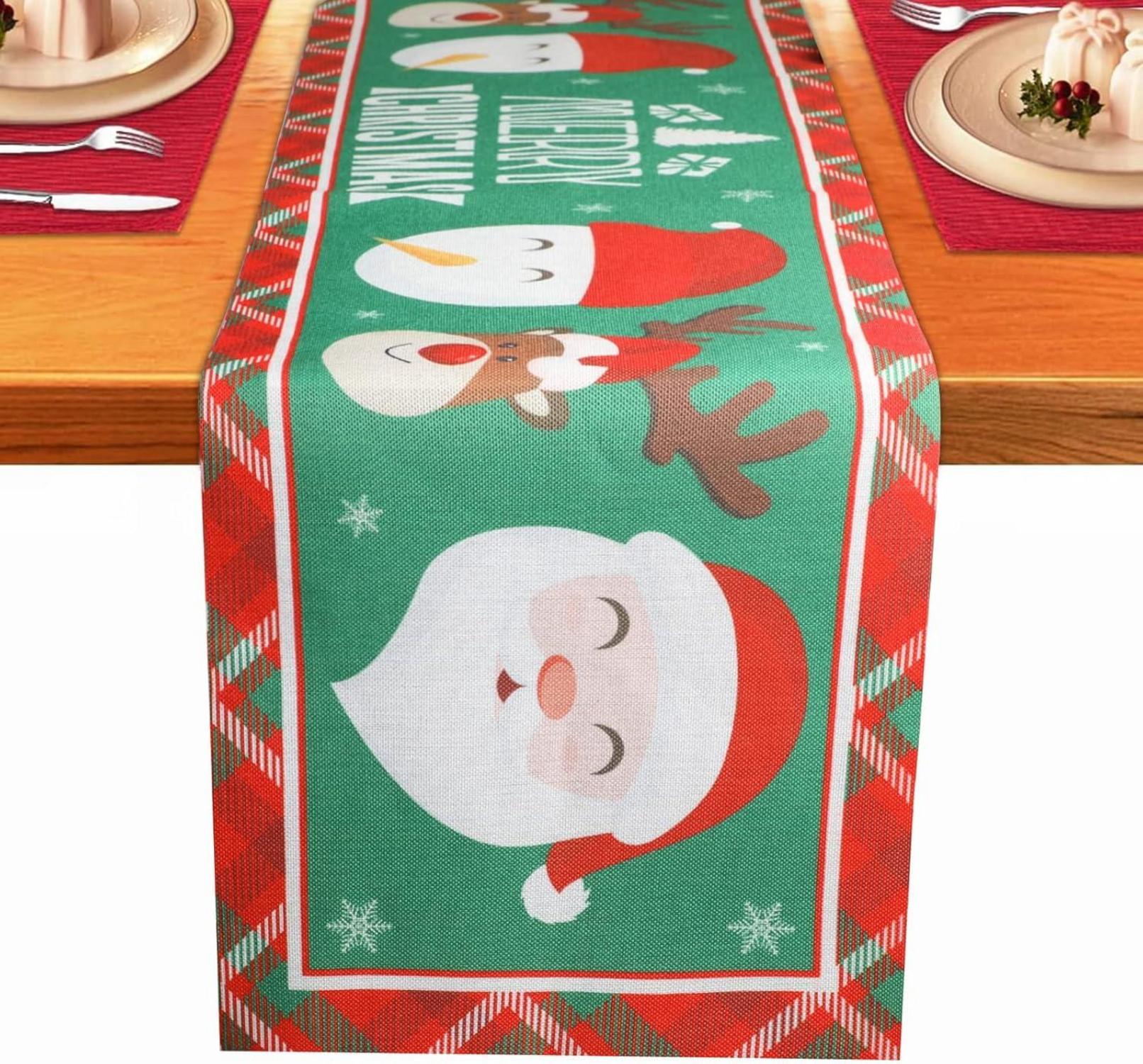 Weihnachten Tischläufer Leinen Schneemann Tischdecke 35x180 cm Green