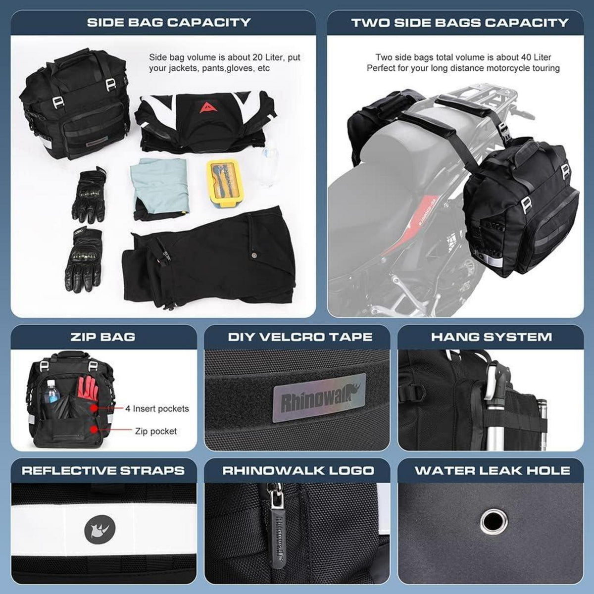 Motorrad-Satteltasche 20L wasserdicht mit Schnellverschluss Schwarz