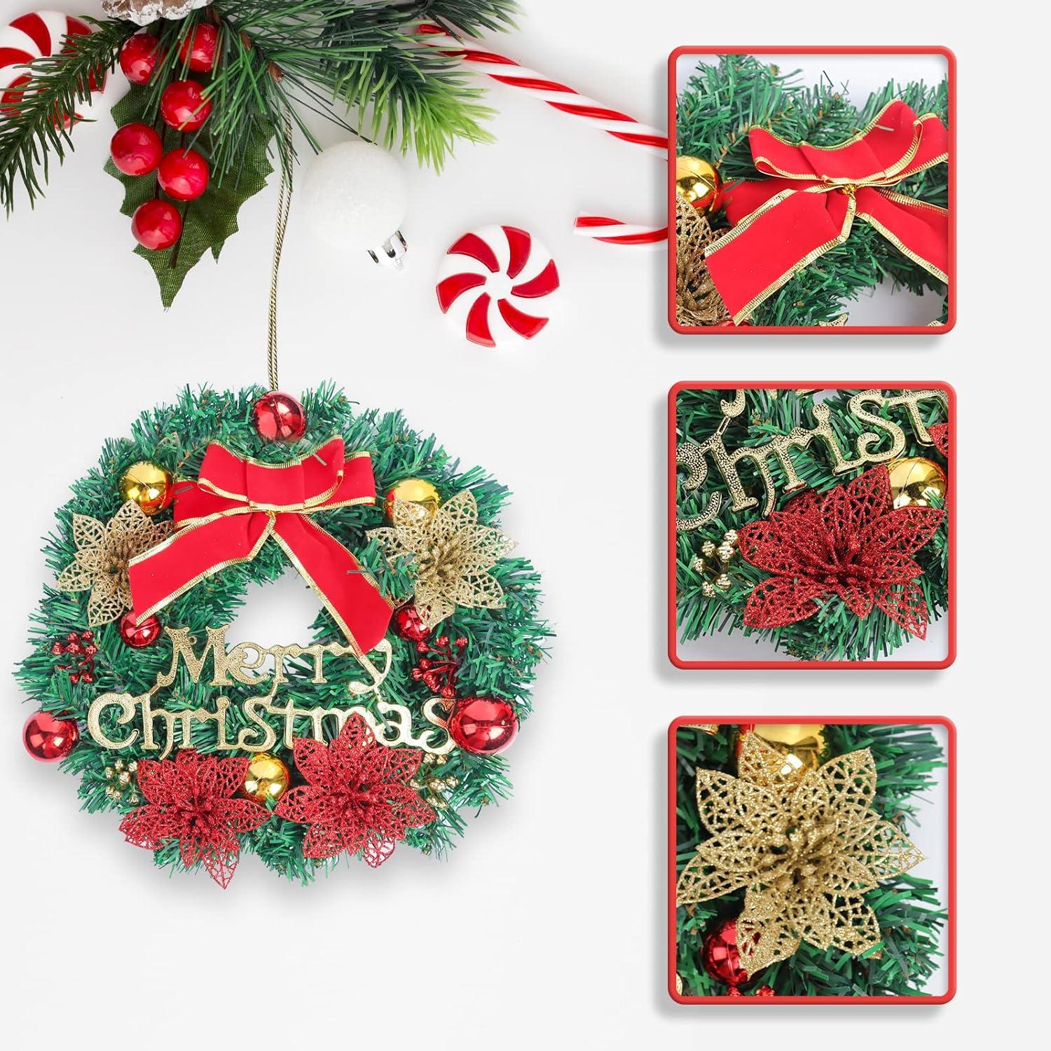 Weihnachtskranz mit Weihnachtsgirlande und Geschenkkugeln