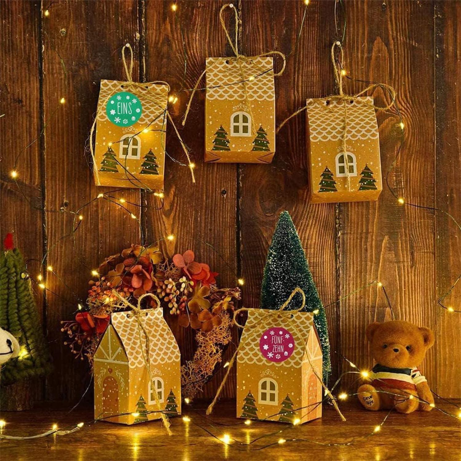 Adventskalender zum Befüllen DIY 2023 Häuschen Zahlenaufklebern