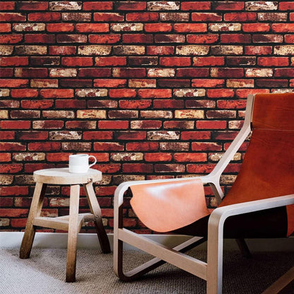 Rote Selbstklebende Backstein Tapete 44.5x500cm für Küche Wohnzimmer