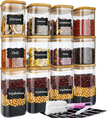 12er Set Glas Vorratsgläser mit Deckel Luftdicht Küche