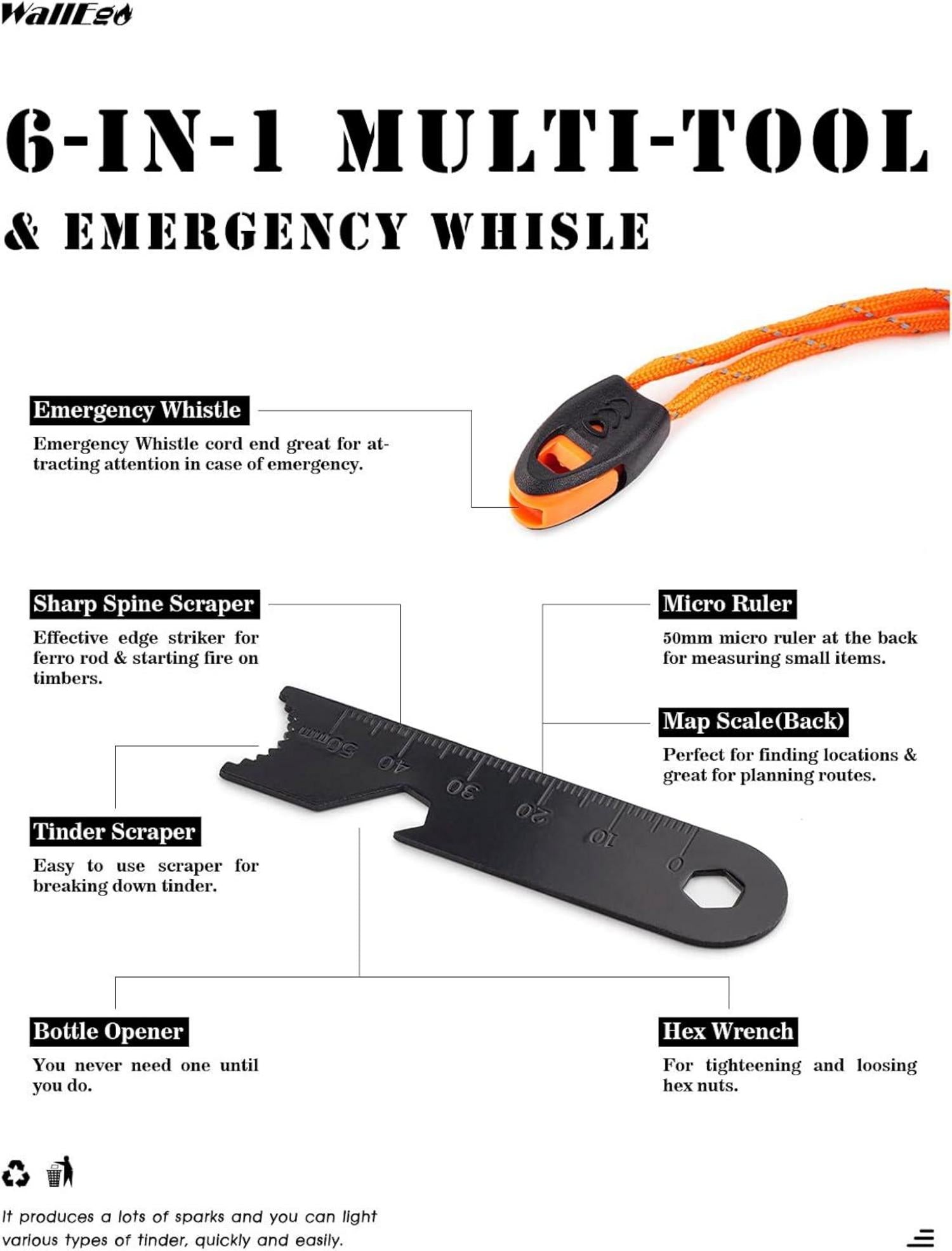 Feuerstahl mit Holzgriff, Outdoor Survival Werkzeug Set, Feuerstein, Magnesium Feueranzünder, Notfall Pfeife