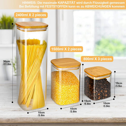 Vorratsgläser Glas Luftdicht Eckig 7er Set