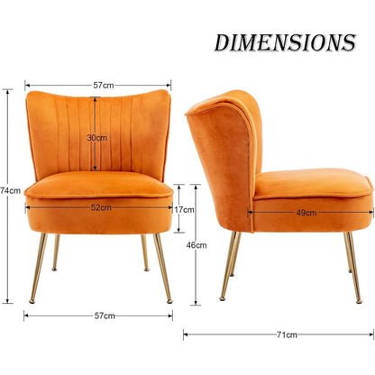 Samt Polsterstuhl Orange – Moderner Lesesessel mit Metallbeinen