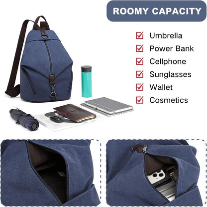 Rucksack Damen Canvas Daypack Vintage Umhängetasche Schule Reise Blau