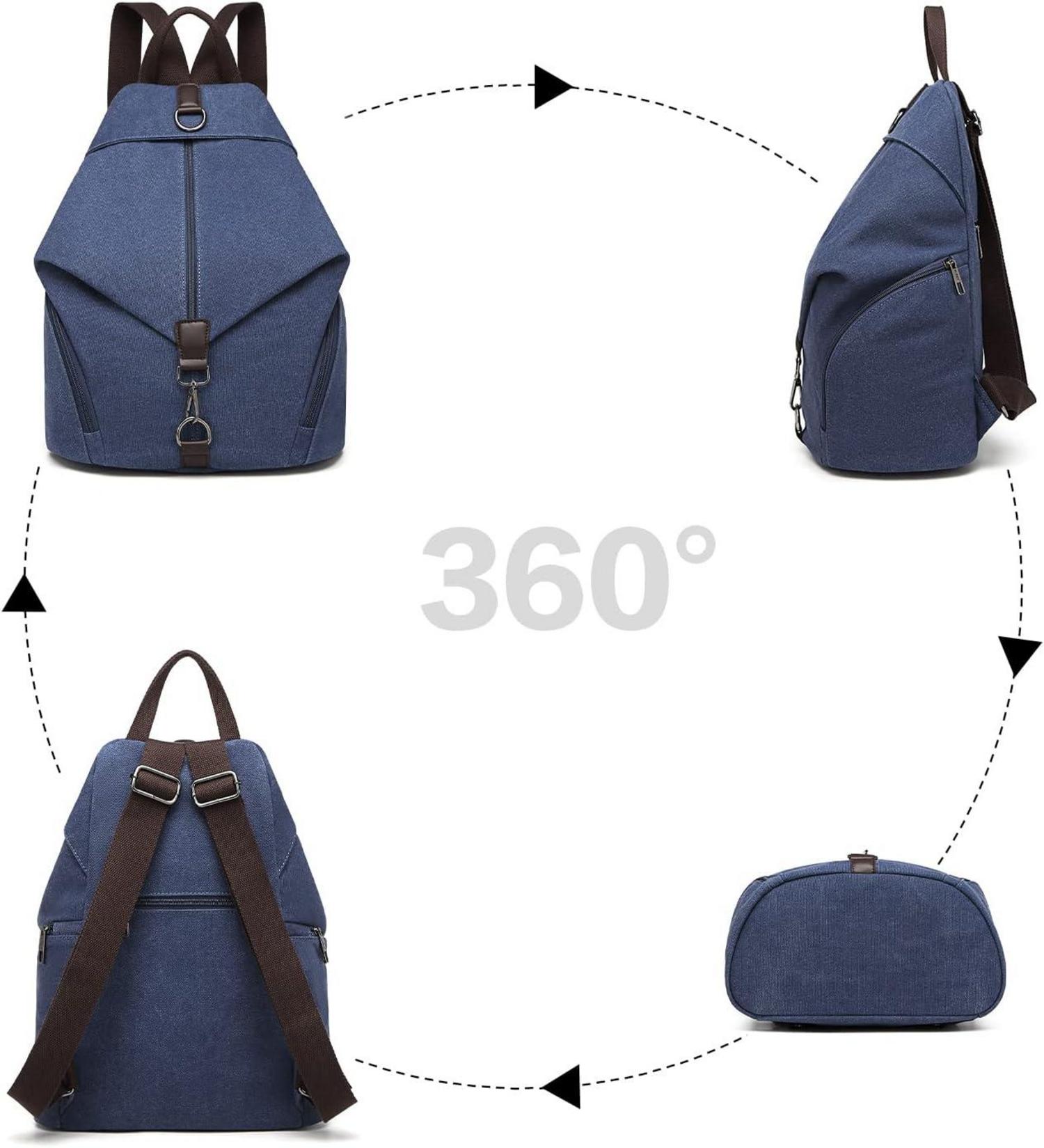 Canvas Daypack Damen Rucksack Vintage Umhängetasche Groß Blau
