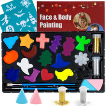 Professionelles Kinderschminke Set mit 17 Farben, Schablonen, Pinsel