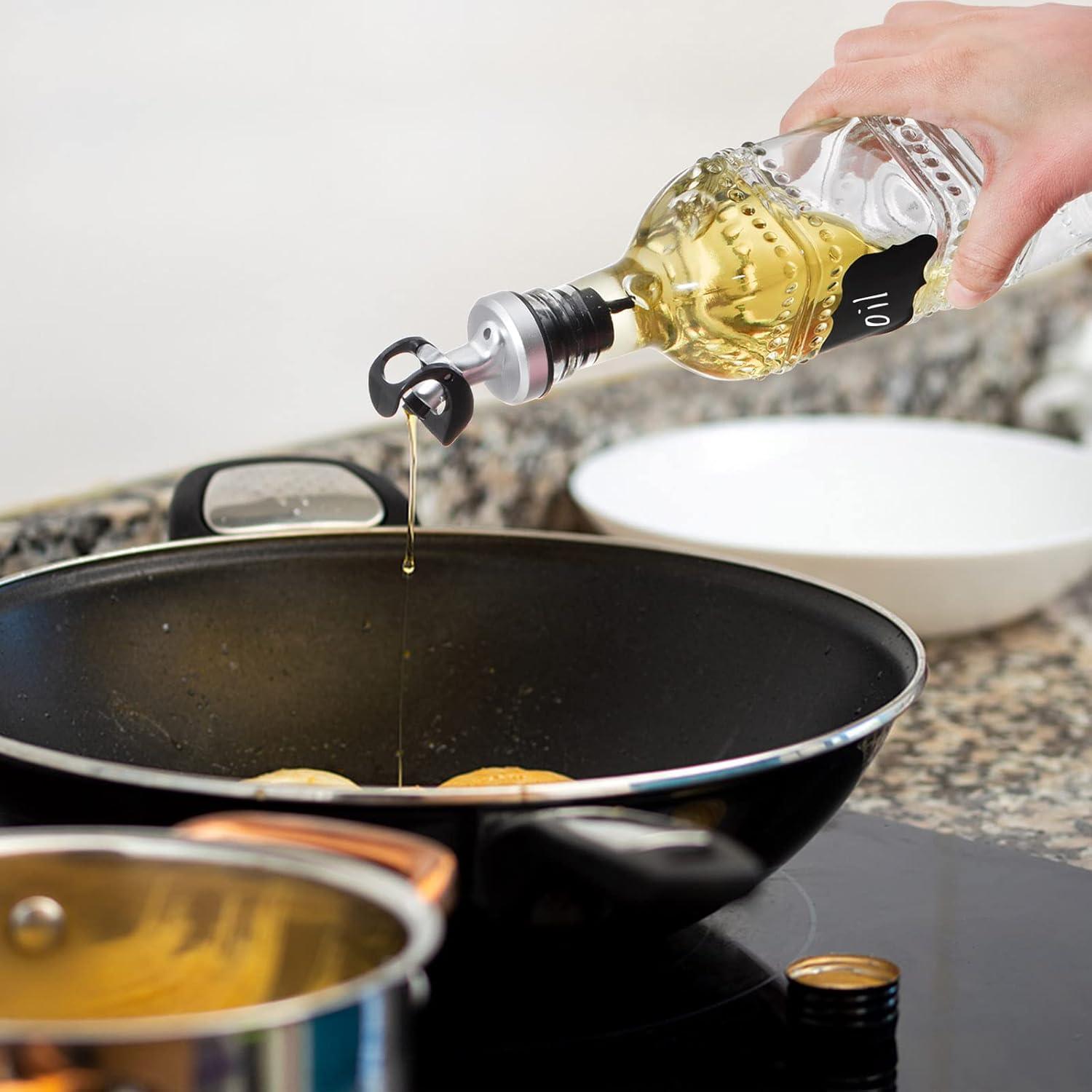 Ölflasche Set 500ml Glas, Essigspender 6 Stück Transparenter Ausgießer