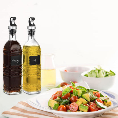 6er Set Ölflasche Glas 500ml mit Ausgießern Trichter Etiketten