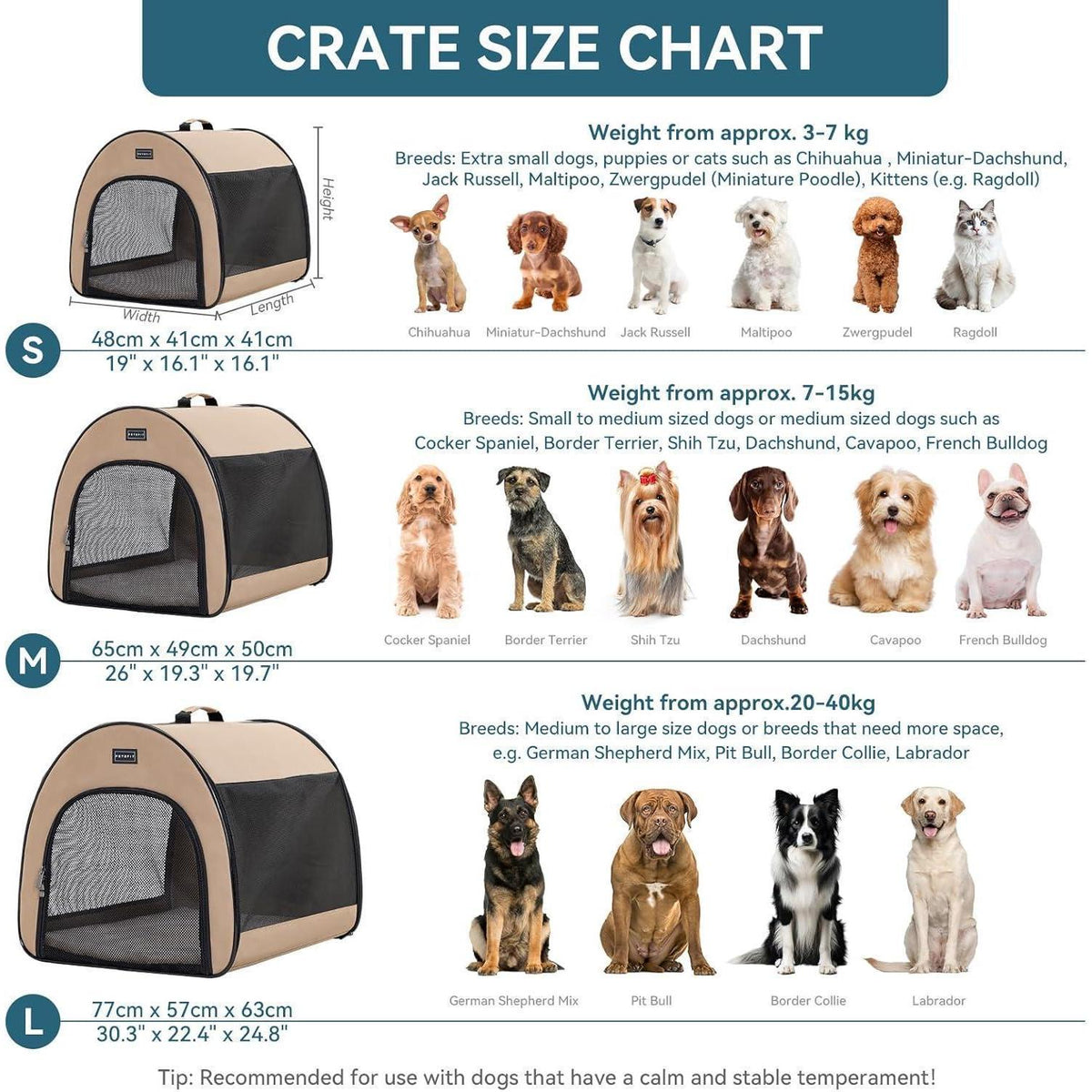 Faltbare Hundebox M – Atmungsaktiv & Tragbar mit Kissen