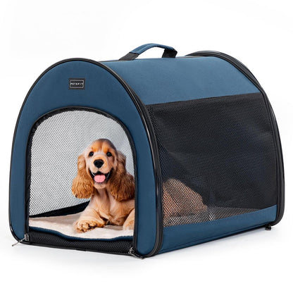 Faltbare Hundebox mit Kissen – Atmungsaktiv & Tragbar (Blau, M)