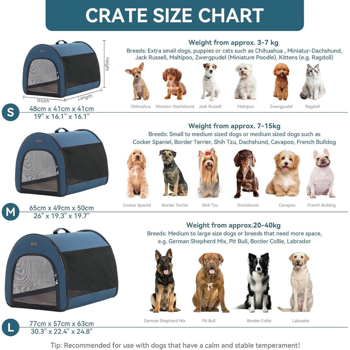 Faltbare Hundebox mit Kissen – Atmungsaktiv & Tragbar (Blau, M)
